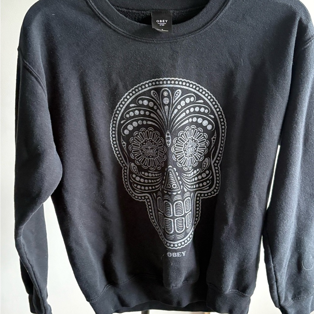 Obey Black and Gray Skull Crewneck Sweater